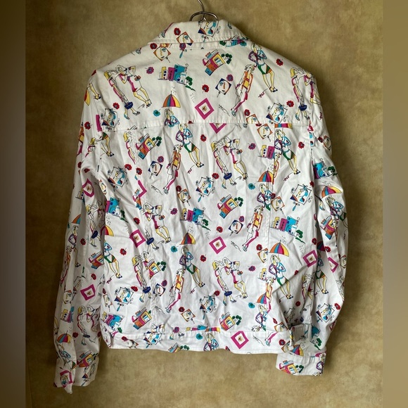 Vintage 90s Y2K White Patterned “City Girls” Jacket Button Front All Over Print - Picture 2 of 7